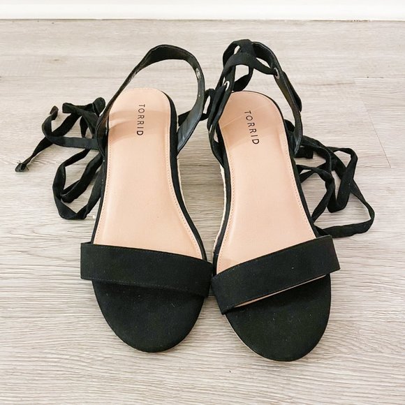 Torrid Black Faux Suede Ankle Wrap Espadrille Demi Wedge - Picture 4 of 9